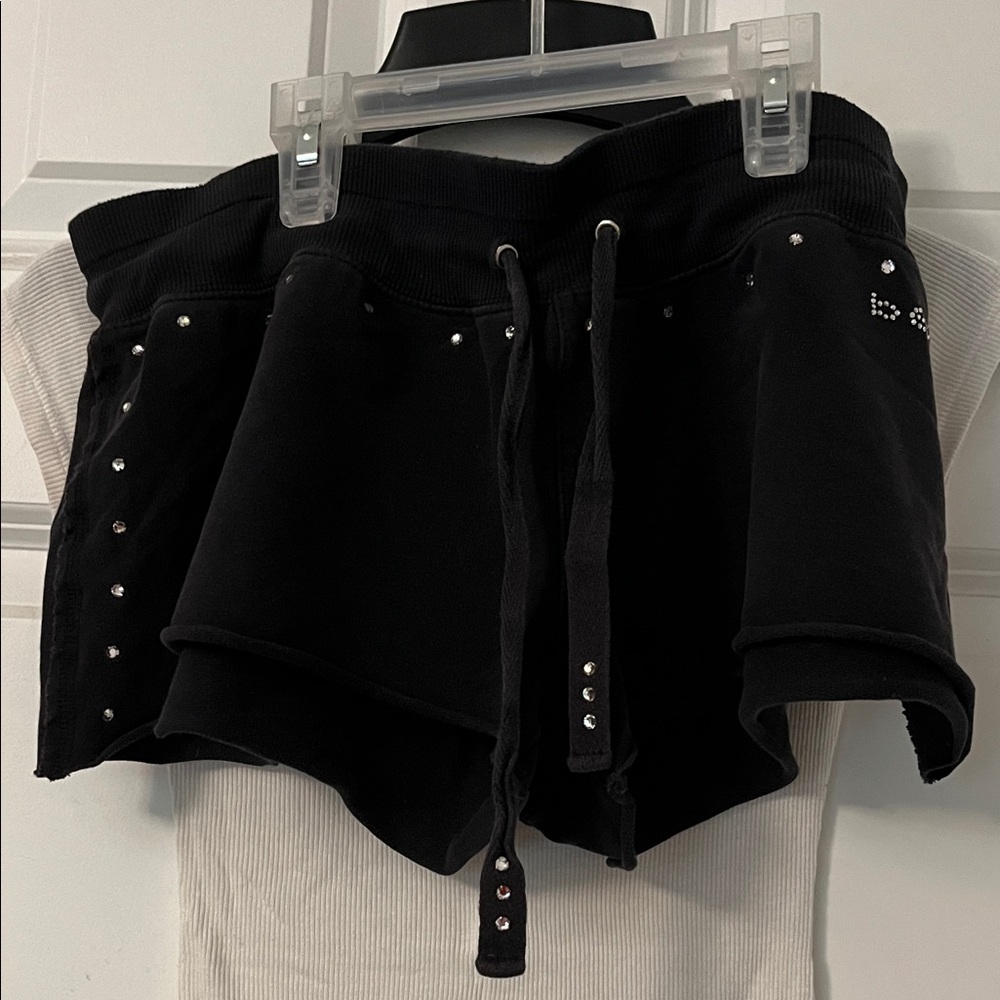 BEBE SET: Bebe black short crop shorts & Bebe white Tee with Silver rhinestone